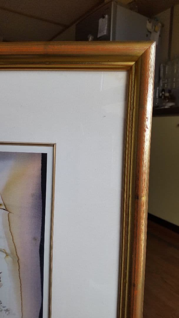 花瓶の花 水彩画 金色フレーム