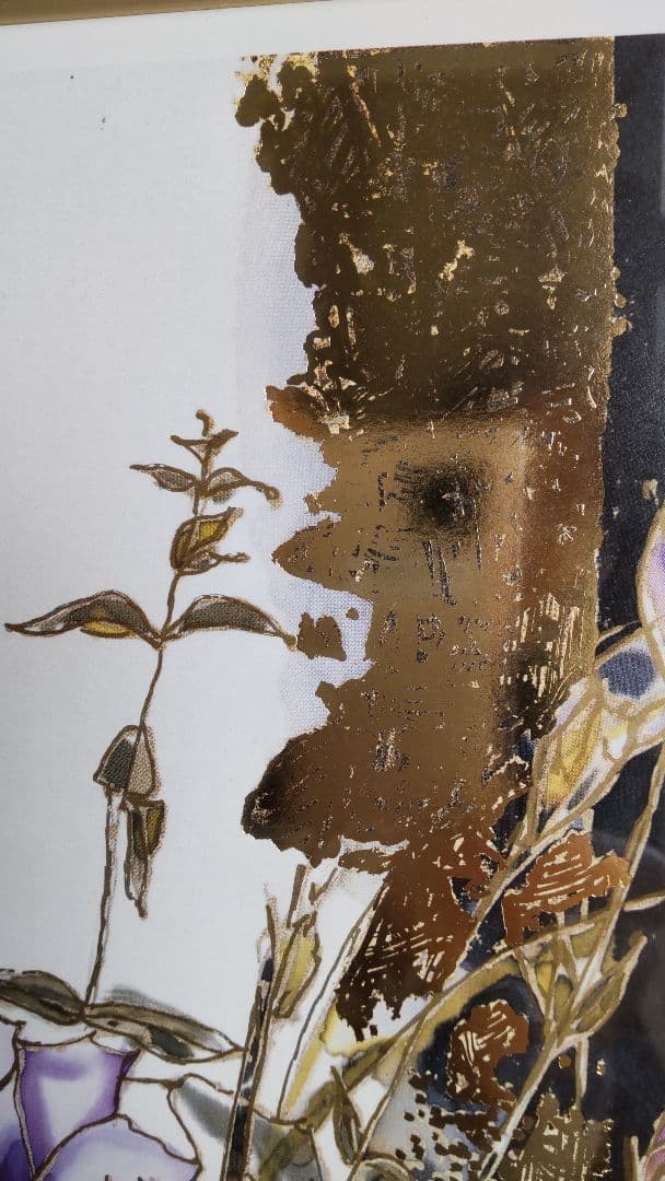 花瓶の花 水彩画 金色フレーム