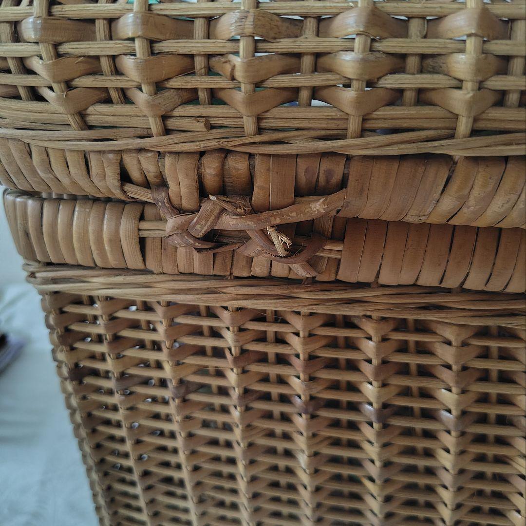 昭和レトロ 箱型 バスケット カゴ ラタン 藤 ヴィンテージ アンティーク