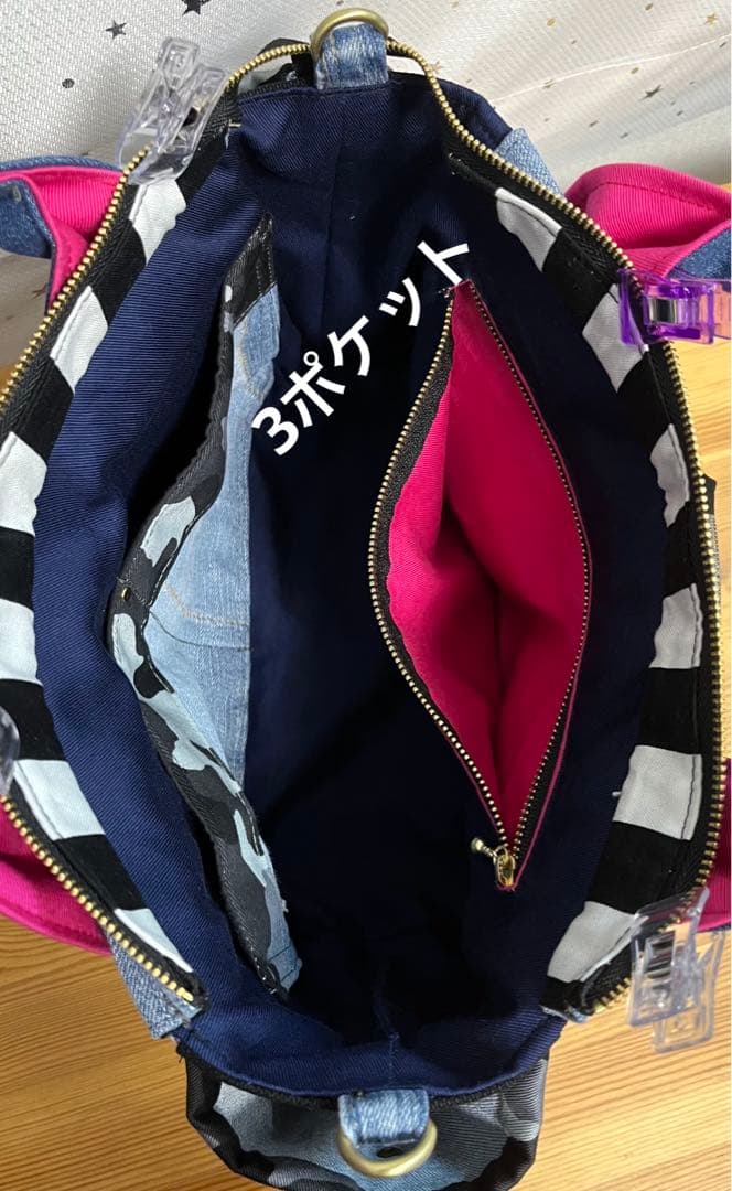 デニムリメイクバッグ（M）No.821☆ハンドバッグ　ショルダーバッグにも！