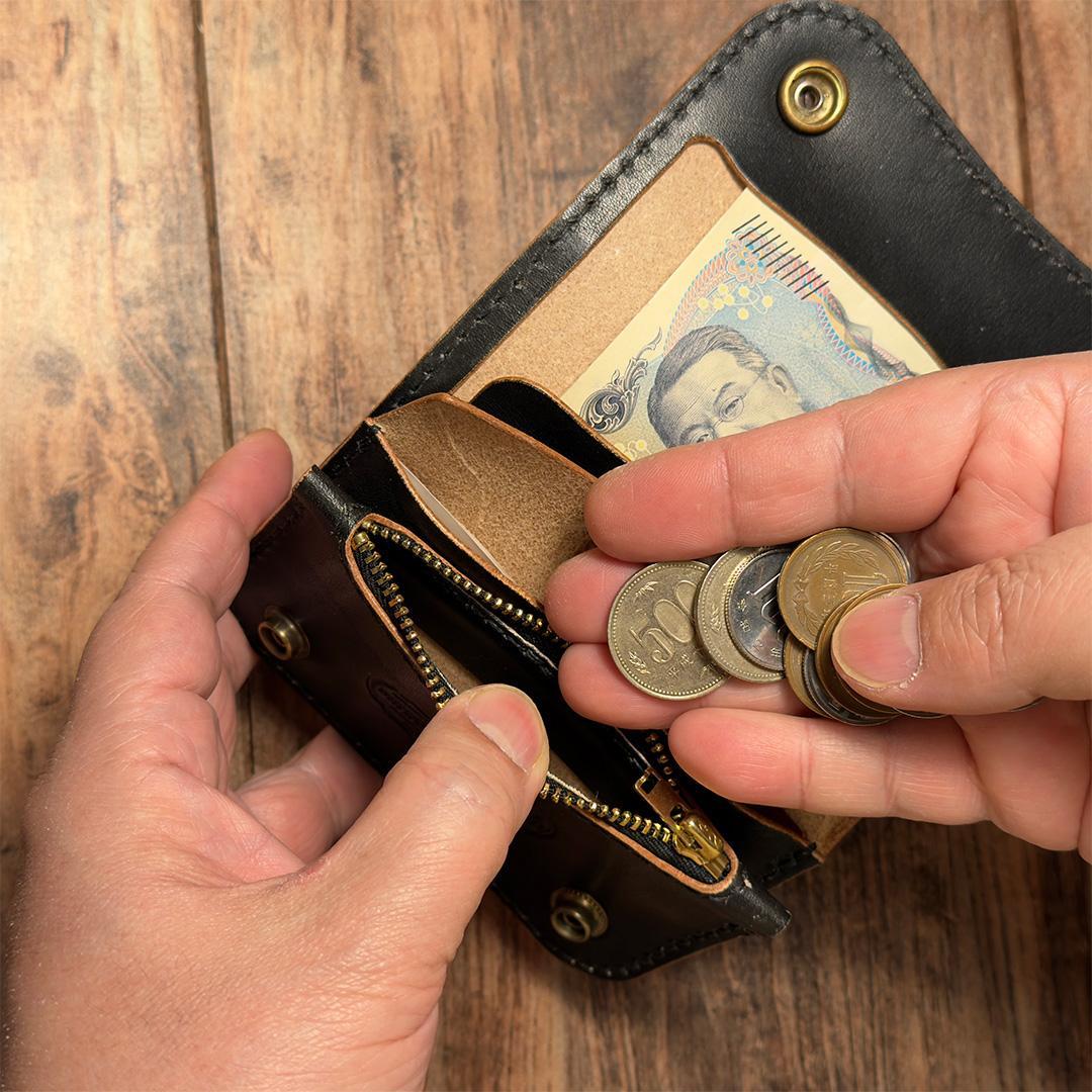 昭南本ヌメ使用のお札を折らずに収納できるショートトラッカーウォレット