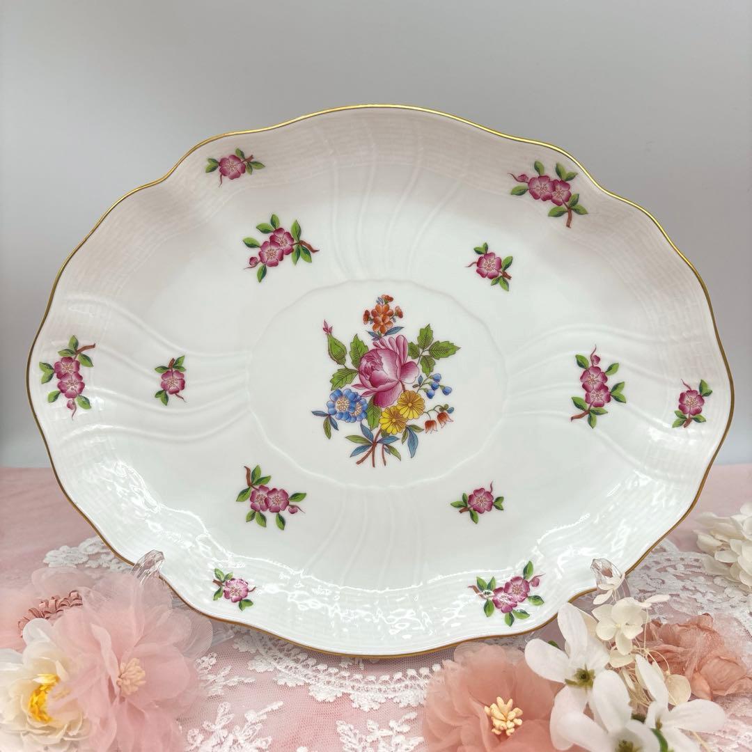 ヘレンド フラワーブーケ オバールプレート 美品 Herend 楕円皿