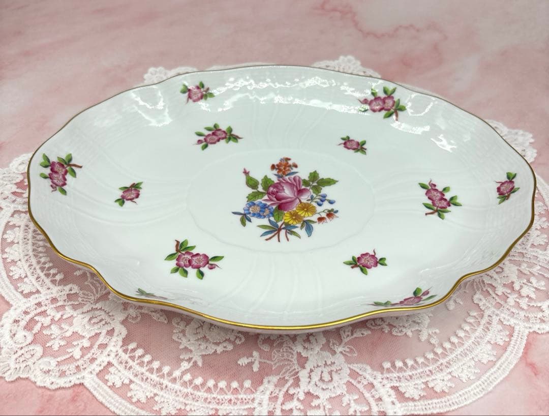 ヘレンド フラワーブーケ オバールプレート 美品 Herend 楕円皿