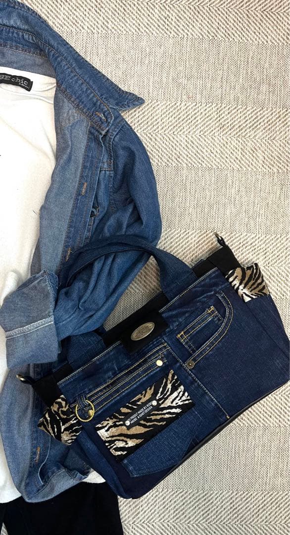 デニムリメイクバッグ（M）No.791☆ハンドバッグ ショルダーバッグにも！