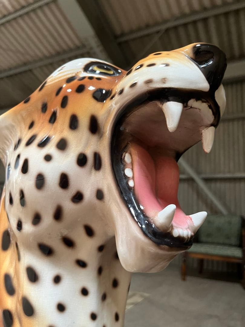 イタリア製 ヒョウ 豹 陶器 置物 レオパード アニマル インテリア オブジェ