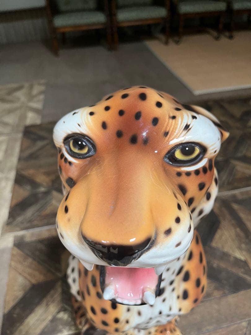 イタリア製 ヒョウ 豹 陶器 置物 レオパード アニマル インテリア オブジェ