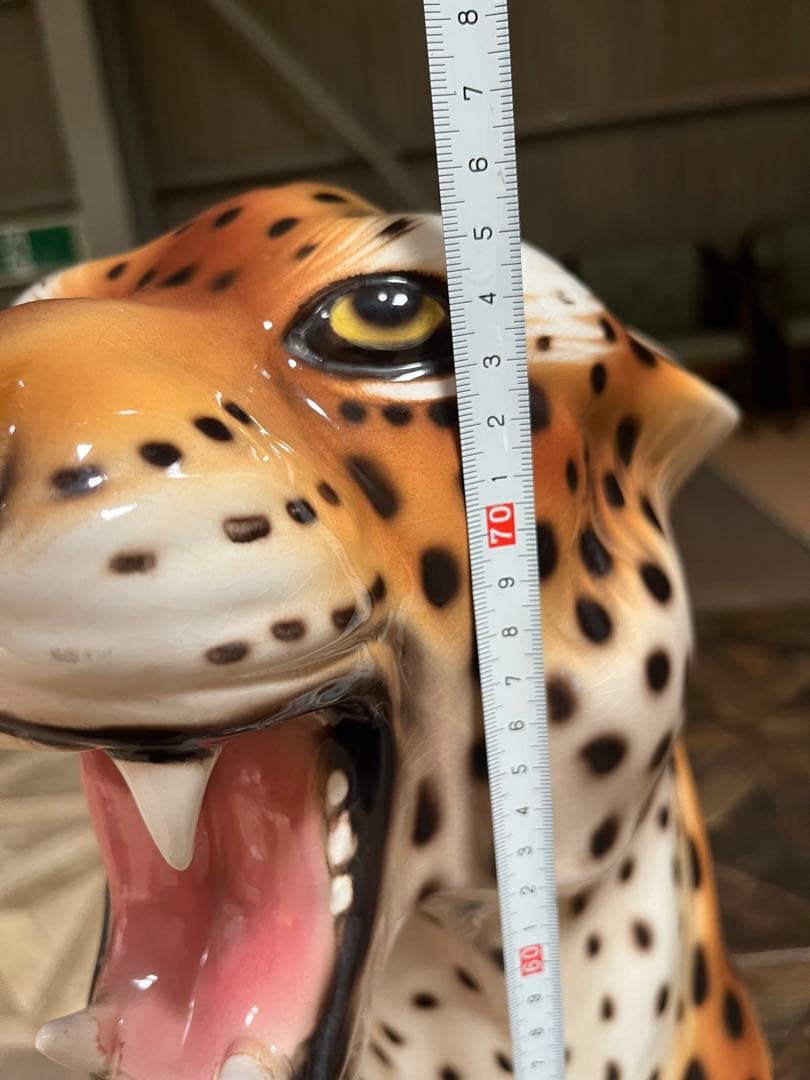 イタリア製 ヒョウ 豹 陶器 置物 レオパード アニマル インテリア オブジェ