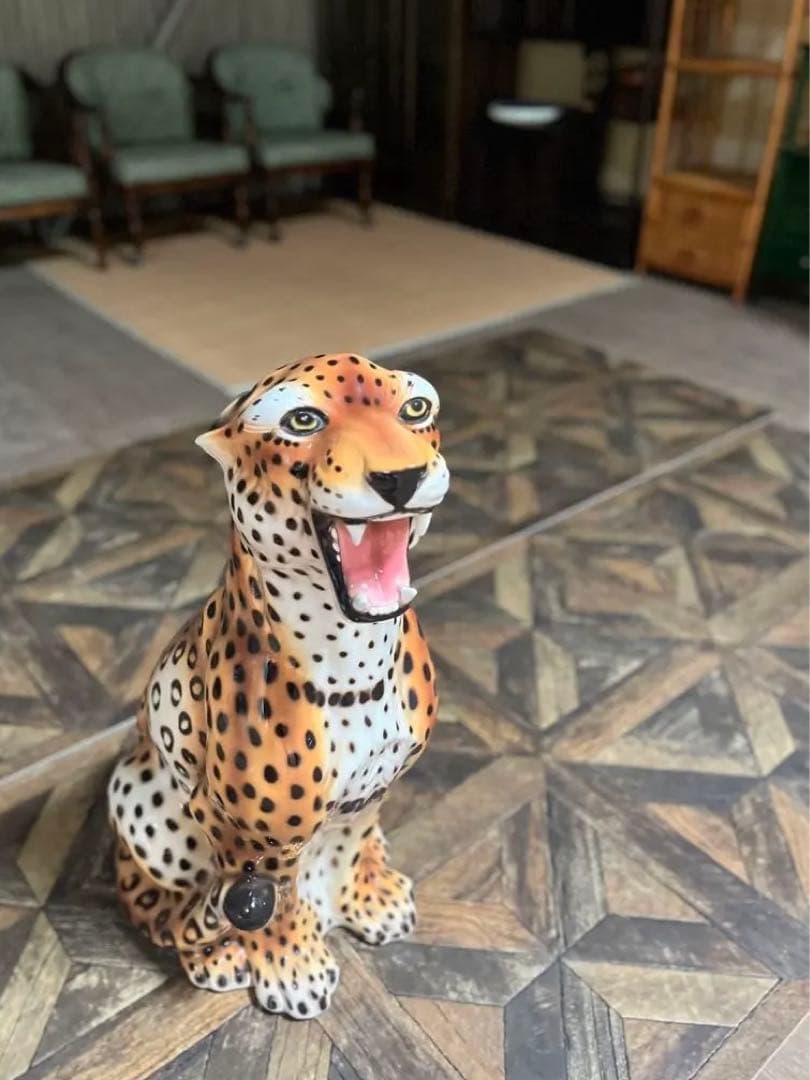 イタリア製 ヒョウ 豹 陶器 置物 レオパード アニマル インテリア オブジェ