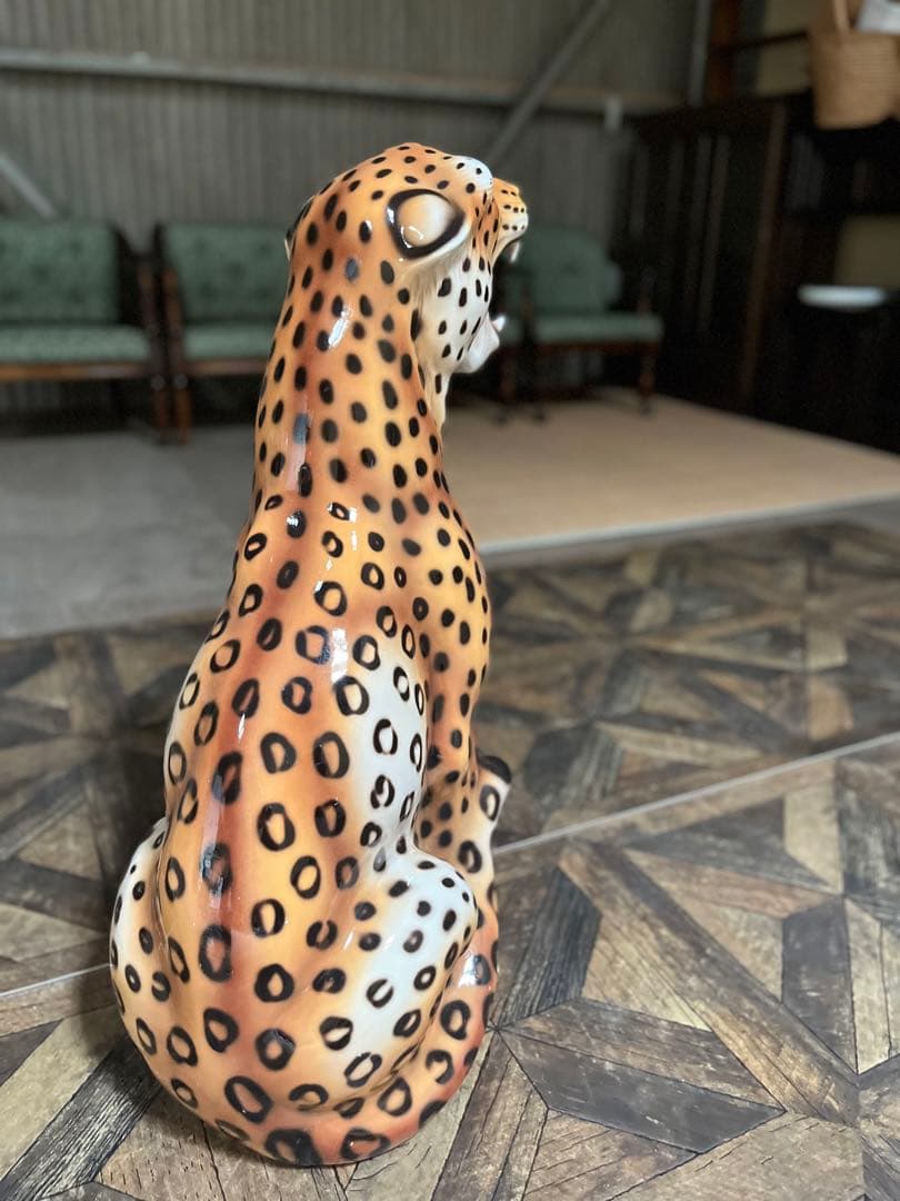 イタリア製 ヒョウ 豹 陶器 置物 レオパード アニマル インテリア オブジェ