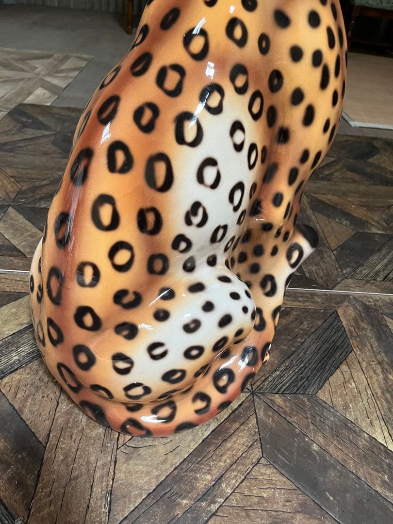 イタリア製 ヒョウ 豹 陶器 置物 レオパード アニマル インテリア オブジェ