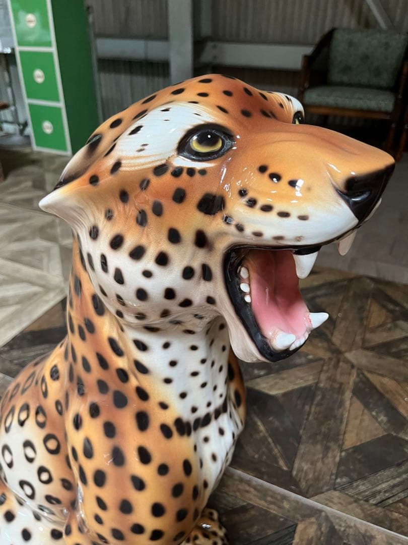 イタリア製 ヒョウ 豹 陶器 置物 レオパード アニマル インテリア オブジェ
