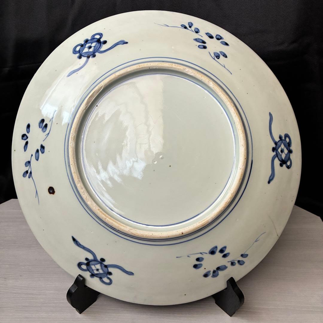 色絵 古い大皿 約37cm 飾皿　縁起窓絵　金継ぎ用　骨董　インテリア　置物