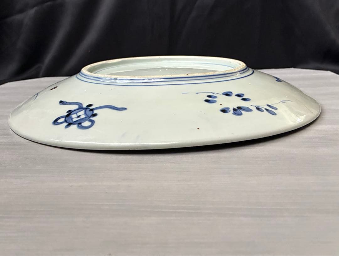 色絵 古い大皿 約37cm 飾皿　縁起窓絵　金継ぎ用　骨董　インテリア　置物