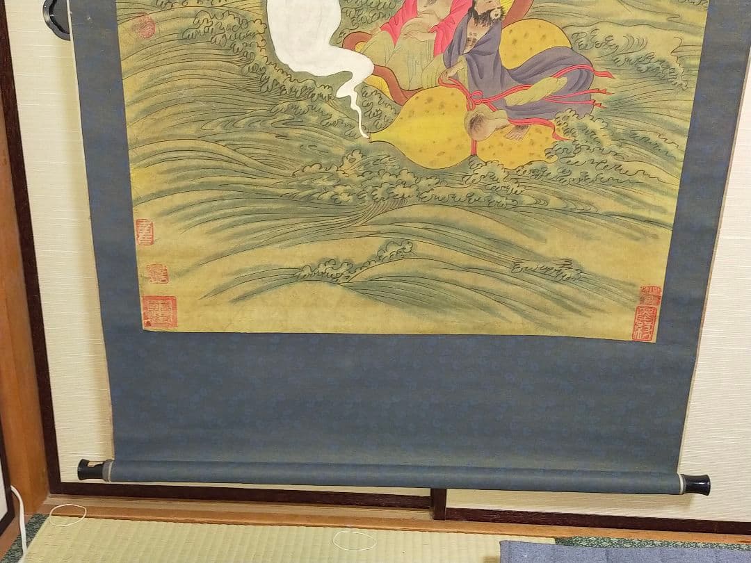 ♥とても大きな　中国　掛軸　八仙図　よこ98ｃｍ　掛け軸　骨董　古玩　レトロ
