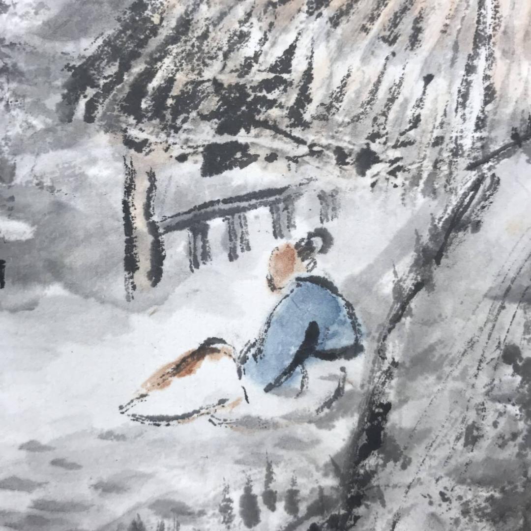 【真作】楠荘/山水人物図/掛軸☆宝船☆AB-513