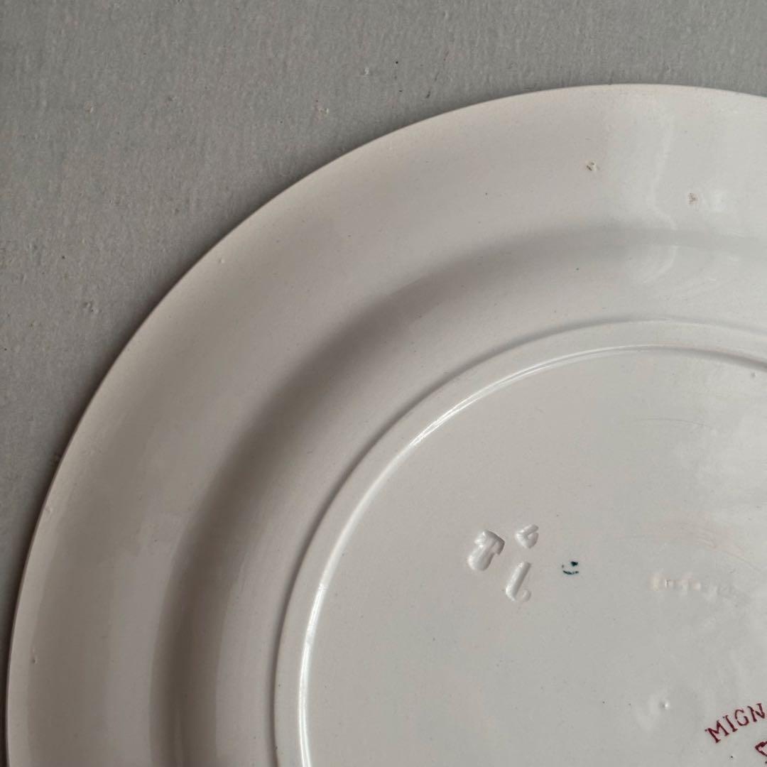 美品 フランスアンティーク クレイユエモントロー 赤い花模様のディナープレートC