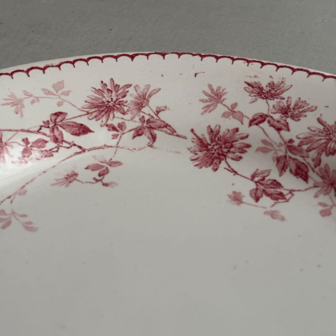 美品 フランスアンティーク クレイユエモントロー 赤い花模様のディナープレートC