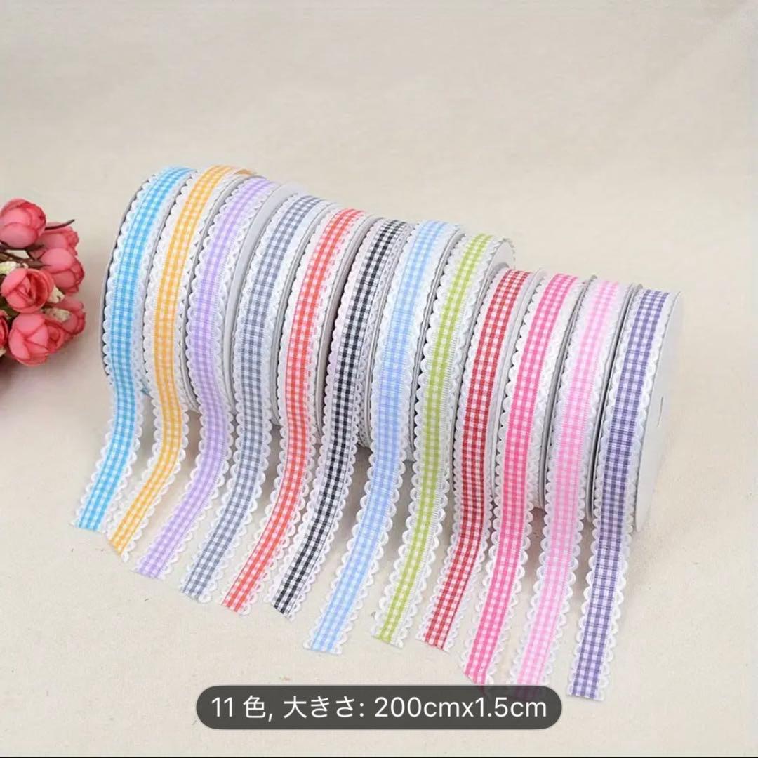 チェック柄リボン　ピンク