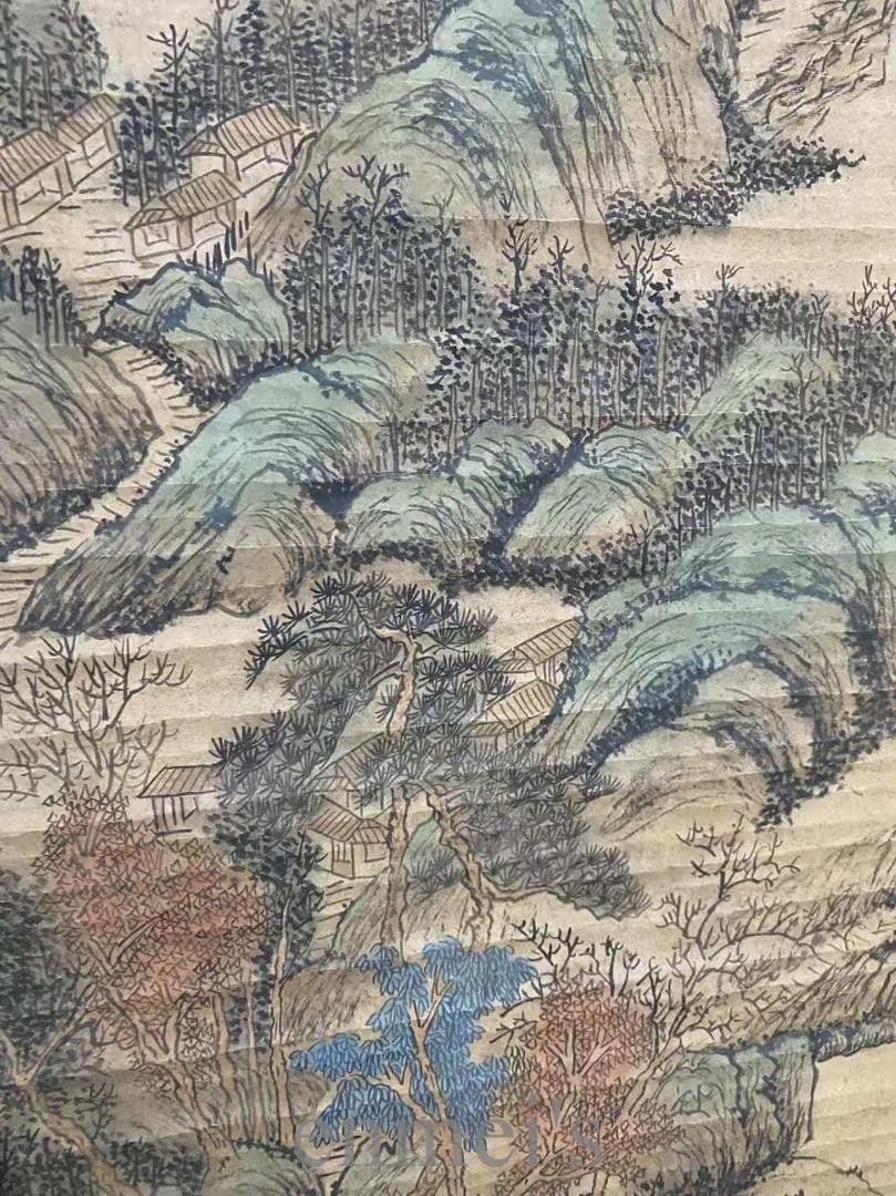 中国古美術『李思訓款 山水画』三尺中堂画 宣紙 唐物 水墨画 旧蔵 掛け軸 模写