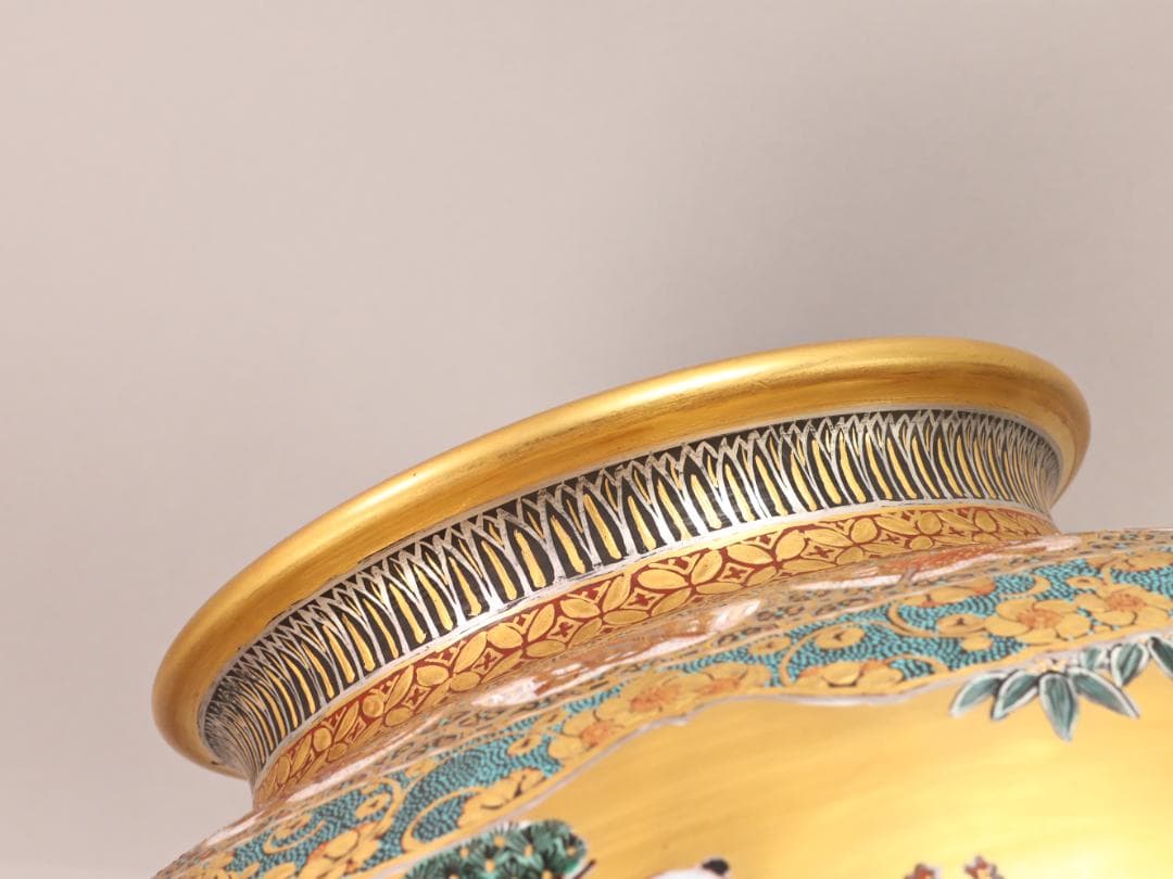 BK498 九谷焼 陶志凰窯 作田利男 (花仙) 作 七福神鳳凰図 特大　花瓶