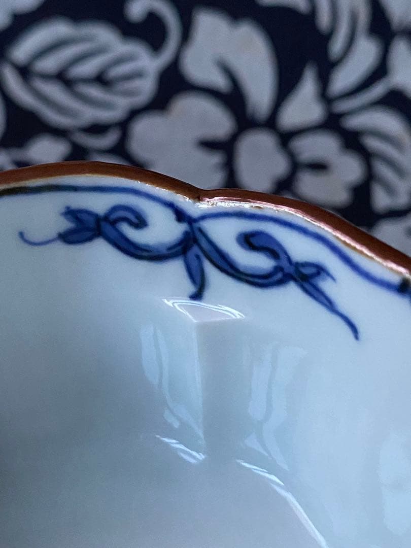 京焼　清水焼　加藤雲泉　黄南京　草花彫輪花六角向付　六角鉢　花唐草　ワケあり一客