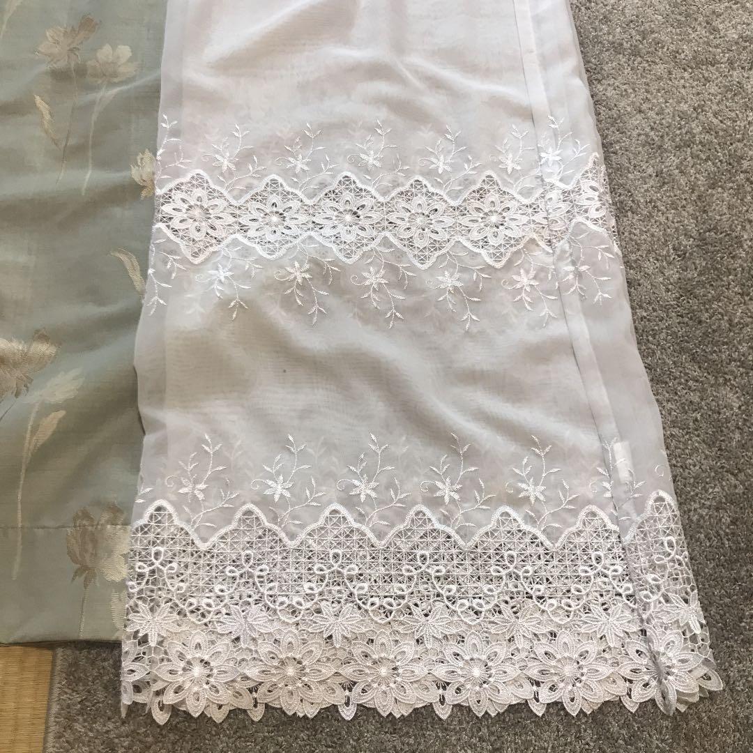 高級生地カーテン　レースカーテン　グリーン