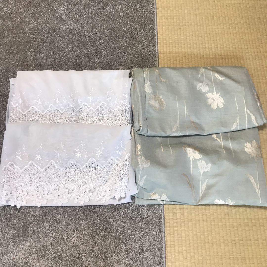 高級生地カーテン　レースカーテン　グリーン