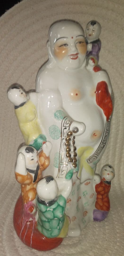 Laughing Bueha【子宝母子像】陶器製32Χ21&2.2Кg　中古良品