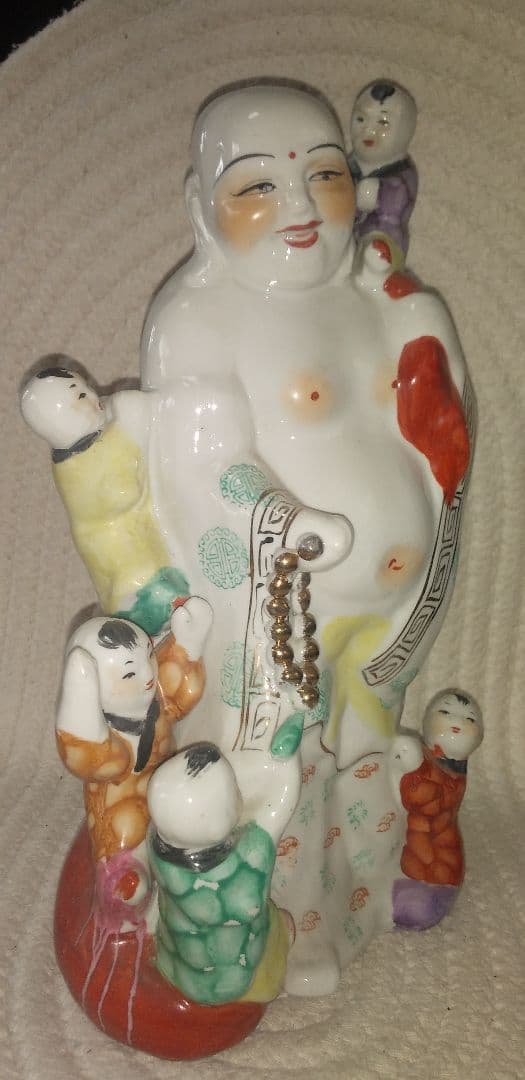 Laughing Bueha【子宝母子像】陶器製32Χ21&2.2Кg　中古良品