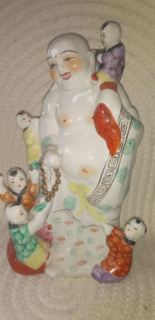 Laughing Bueha【子宝母子像】陶器製32Χ21&2.2Кg　中古良品