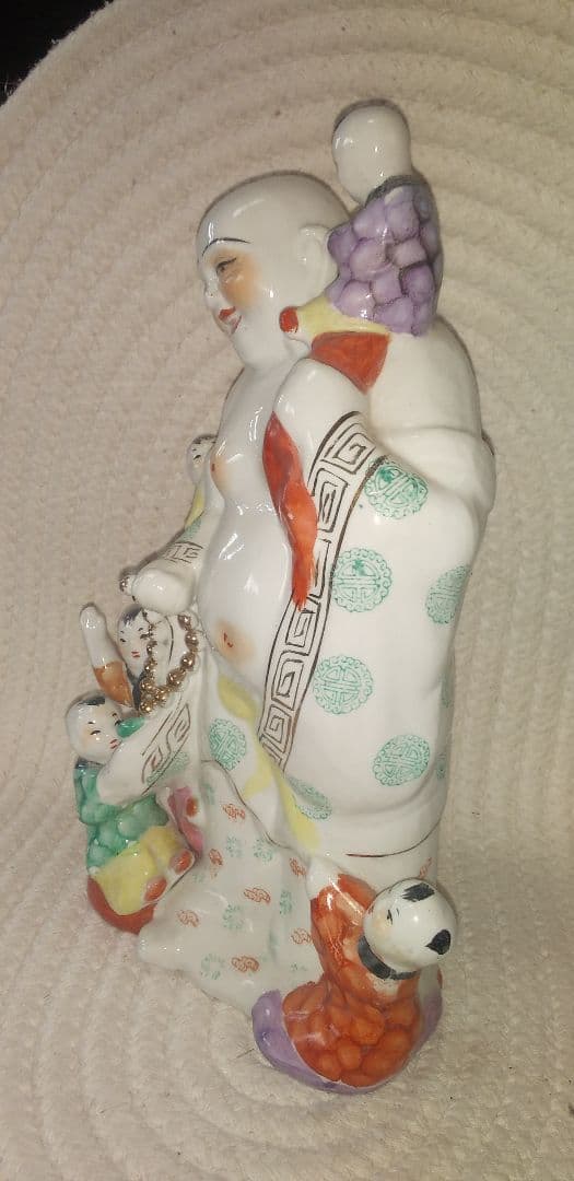 Laughing Bueha【子宝母子像】陶器製32Χ21&2.2Кg　中古良品