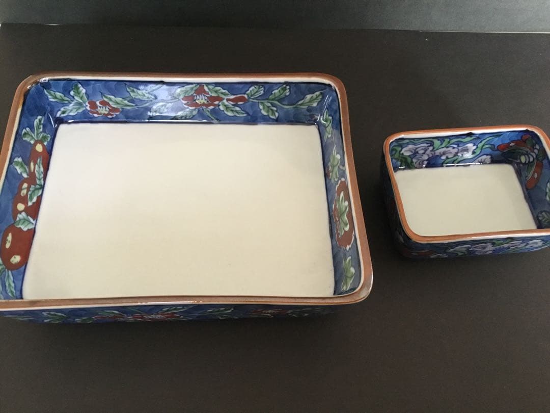 源右衛門　染錦古代花鳥図　角鉢　4客　しょうゆ入れ　4客セット