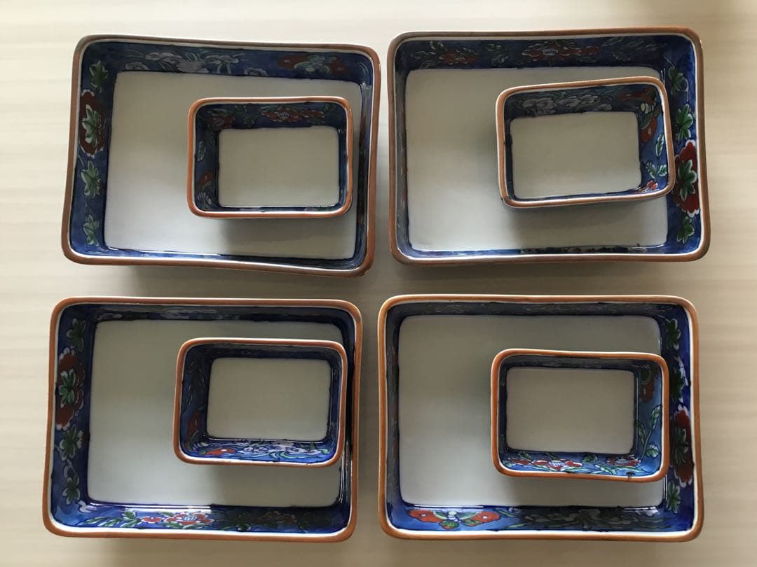 源右衛門　染錦古代花鳥図　角鉢　4客　しょうゆ入れ　4客セット