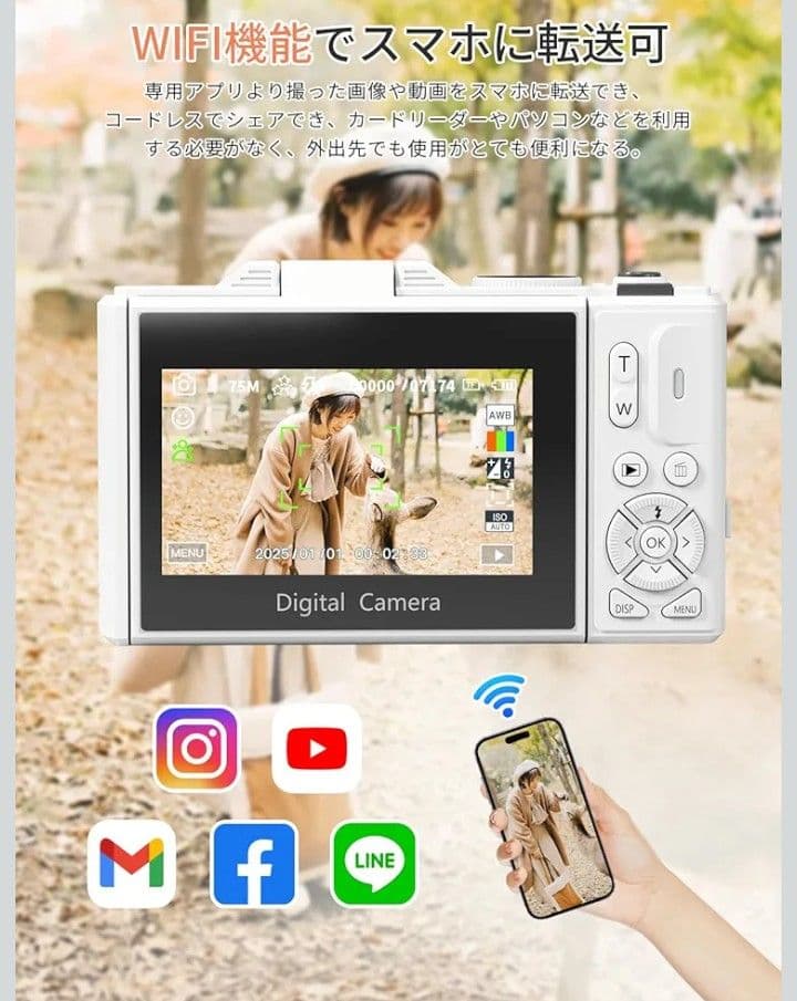 【ほぼ新品】デジカメ白（写真・動画撮影可）5K7500万画素