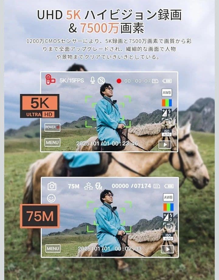 【ほぼ新品】デジカメ白（写真・動画撮影可）5K7500万画素