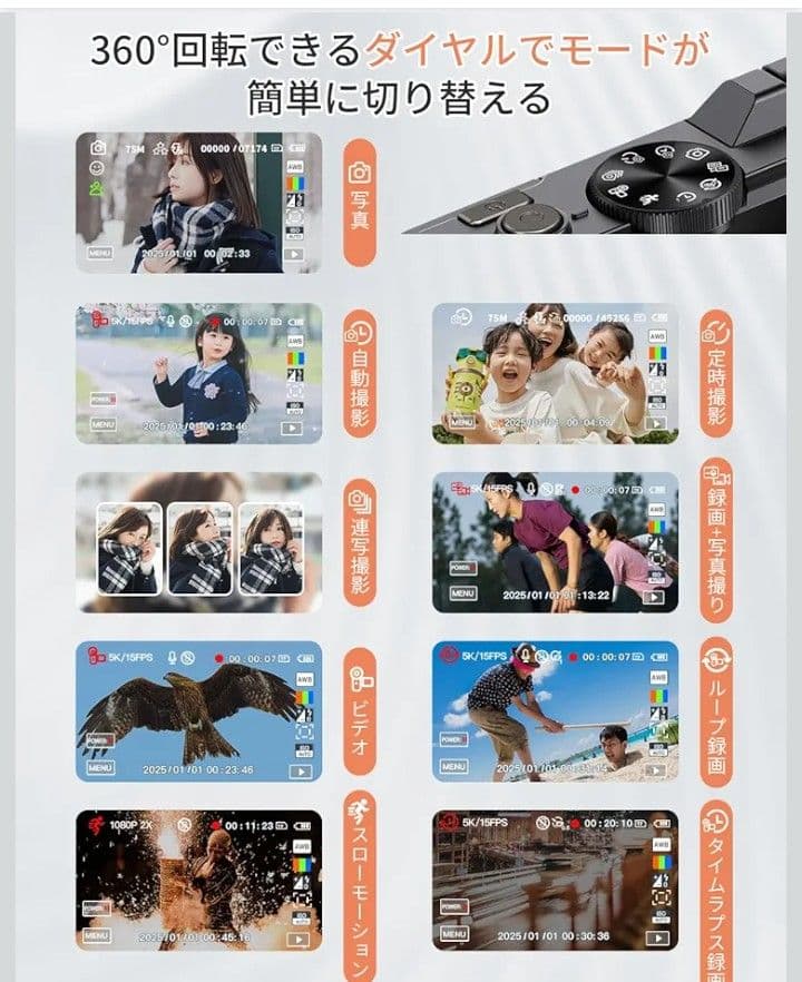 【ほぼ新品】デジカメ白（写真・動画撮影可）5K7500万画素