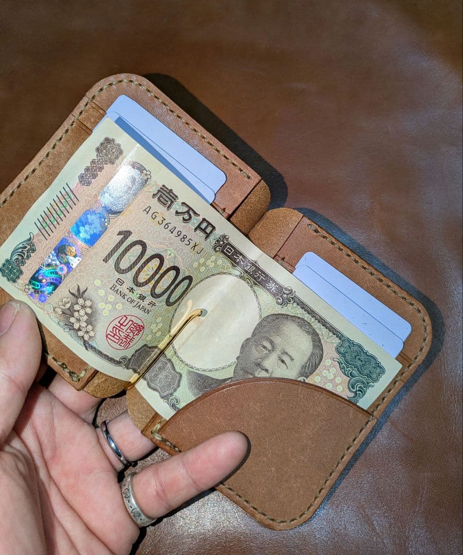 イタリアンレザー マネークリップ式 コンパクト 財布 総手縫い ハンドメイド 2