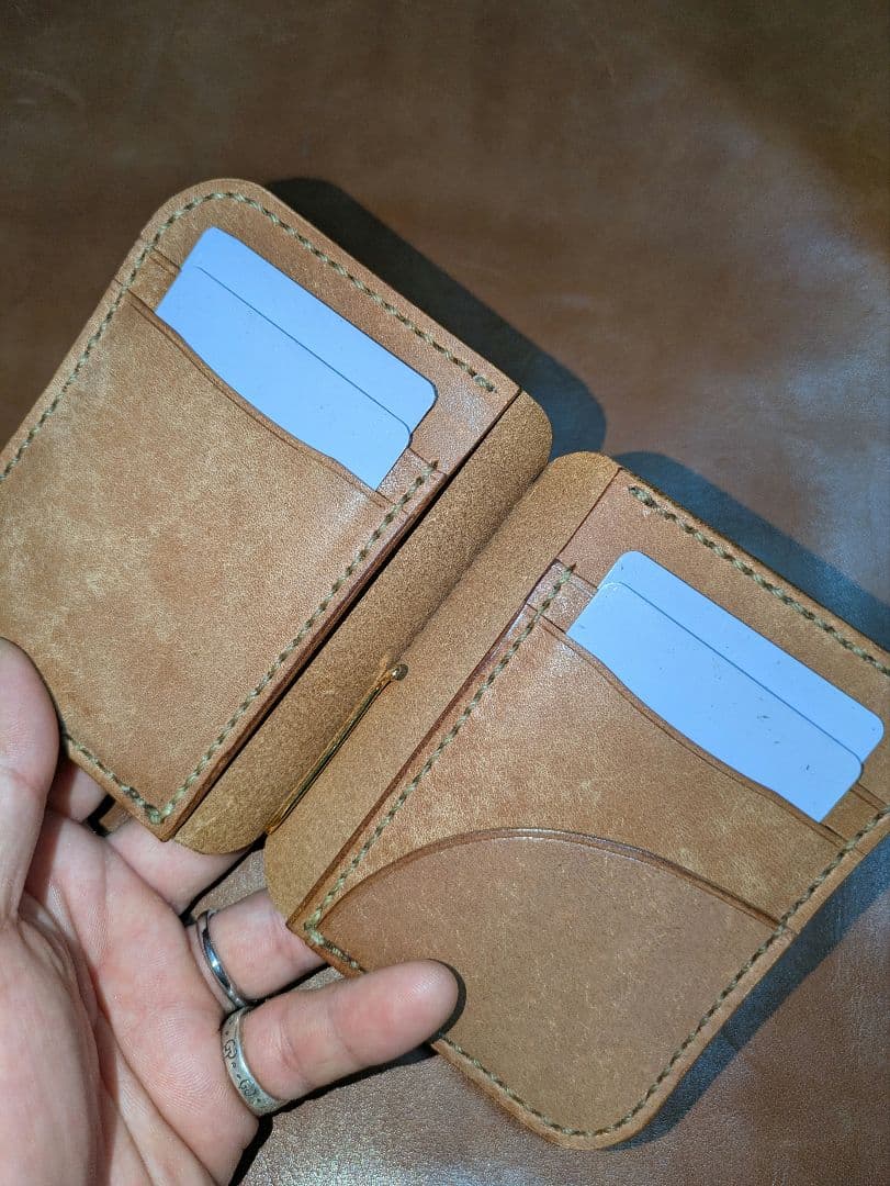 イタリアンレザー マネークリップ式 コンパクト 財布 総手縫い ハンドメイド 2