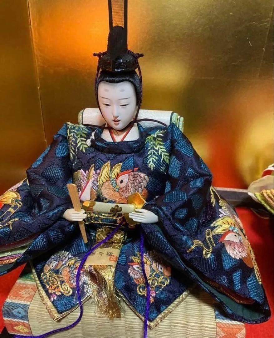 動作品 木箱 雛 ひな 人形 京都 手刺繍 親王飾り 男雛 女雛 ライト 飾り