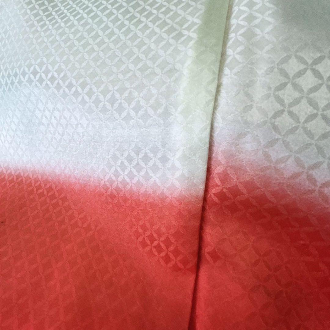 セット七五三 ７歳女の子 長着＆袖なし長襦袢＆帯＆小物　赤　地紋　金プリント毬桜