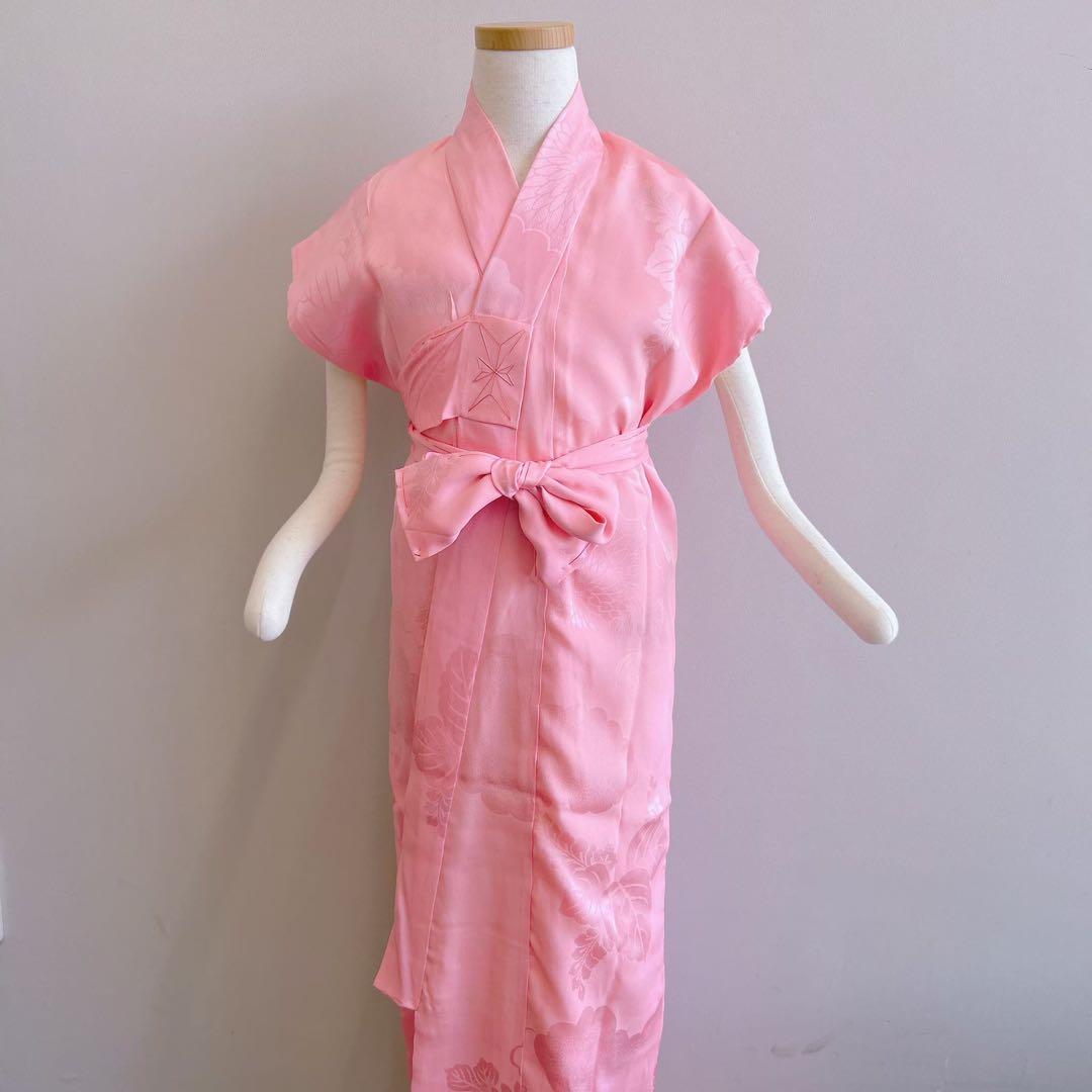 セット七五三 ７歳女の子 長着＆袖なし長襦袢＆帯＆小物　赤　地紋　金プリント毬桜