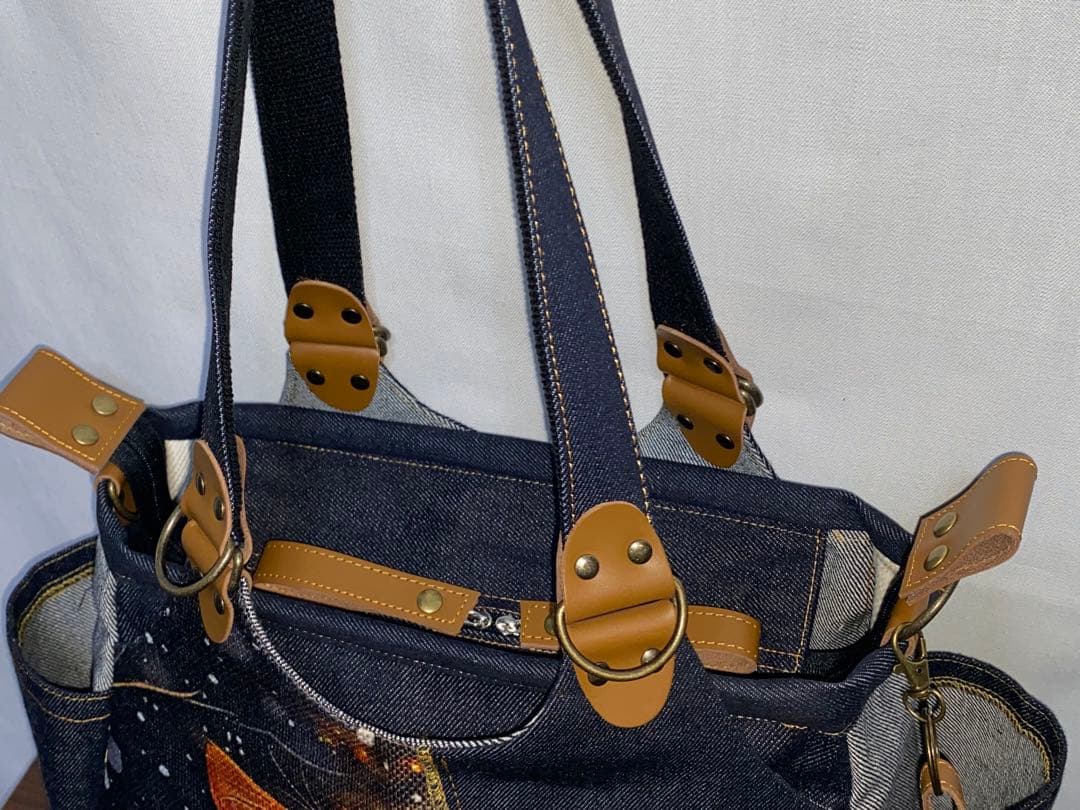 ☆ハンドメイド☆ステンシル☆トラ猫☆リュック対応☆4wayあおりバッグ