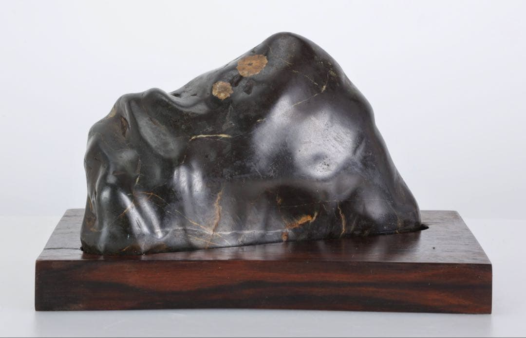 菊花石 花紋石 黒母岩 台座付 2.2kg 鑑賞石 自然石 原石 水石 盆石