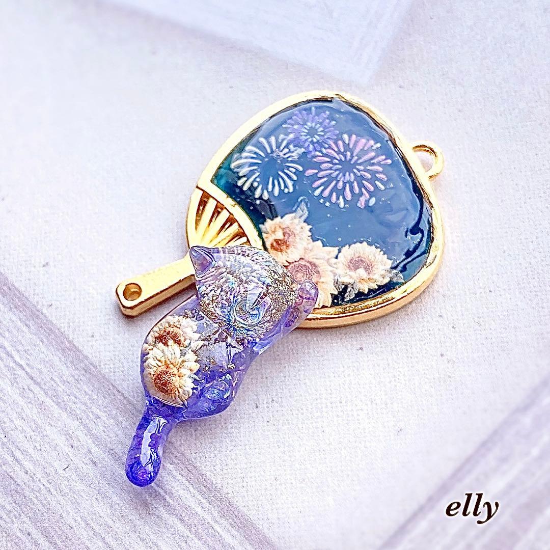 【hana様】1354.天然石　琉球ガラス　紫陽花　とびつき猫　レジン　チャーム