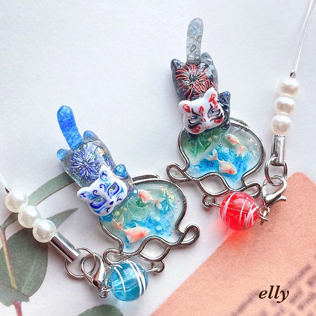 【hana様】1354.天然石　琉球ガラス　紫陽花　とびつき猫　レジン　チャーム