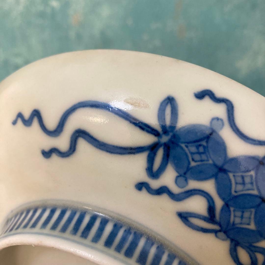 藍鍋島 染付 青海波水仙 皿 骨董 ヴィンテージ 約16.7㎝　水仙皿②