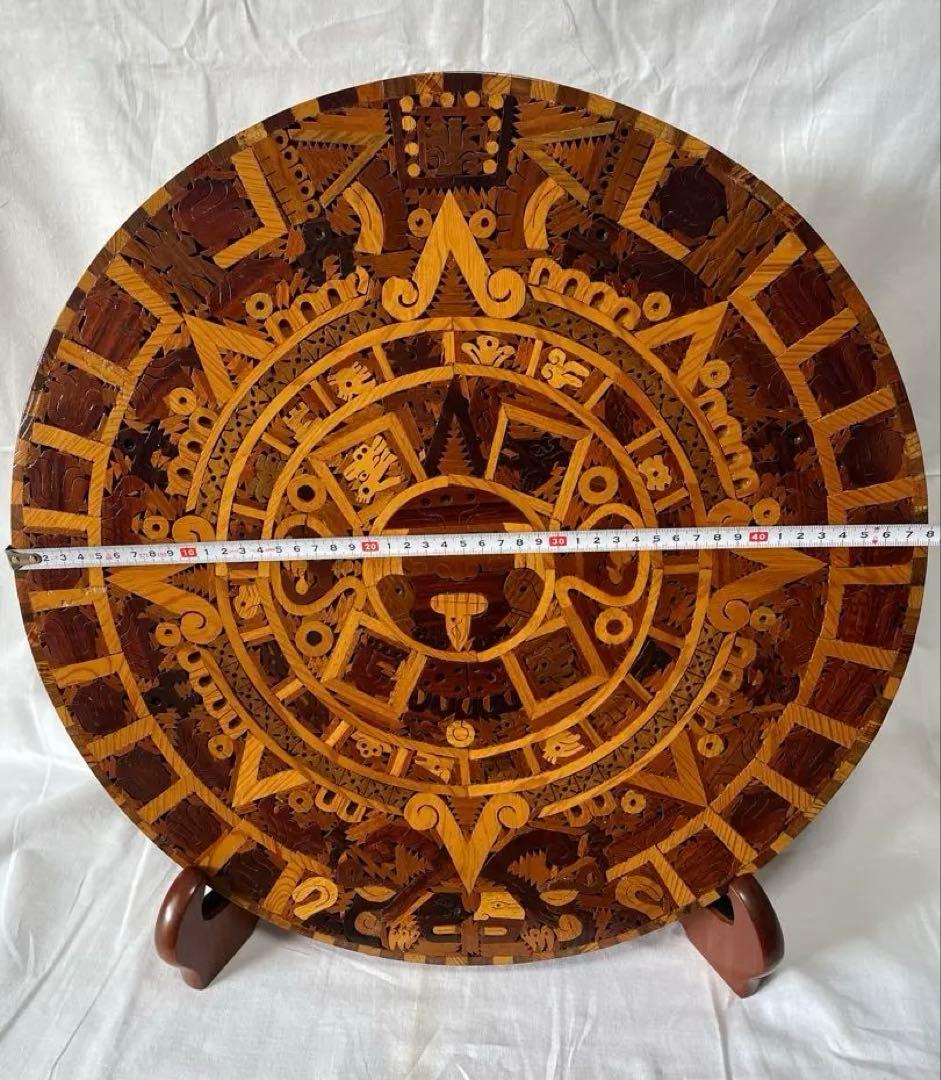 【美品】マヤ文明　太陽の石　寄木細工　置物　インテリア　工芸品　美術品
