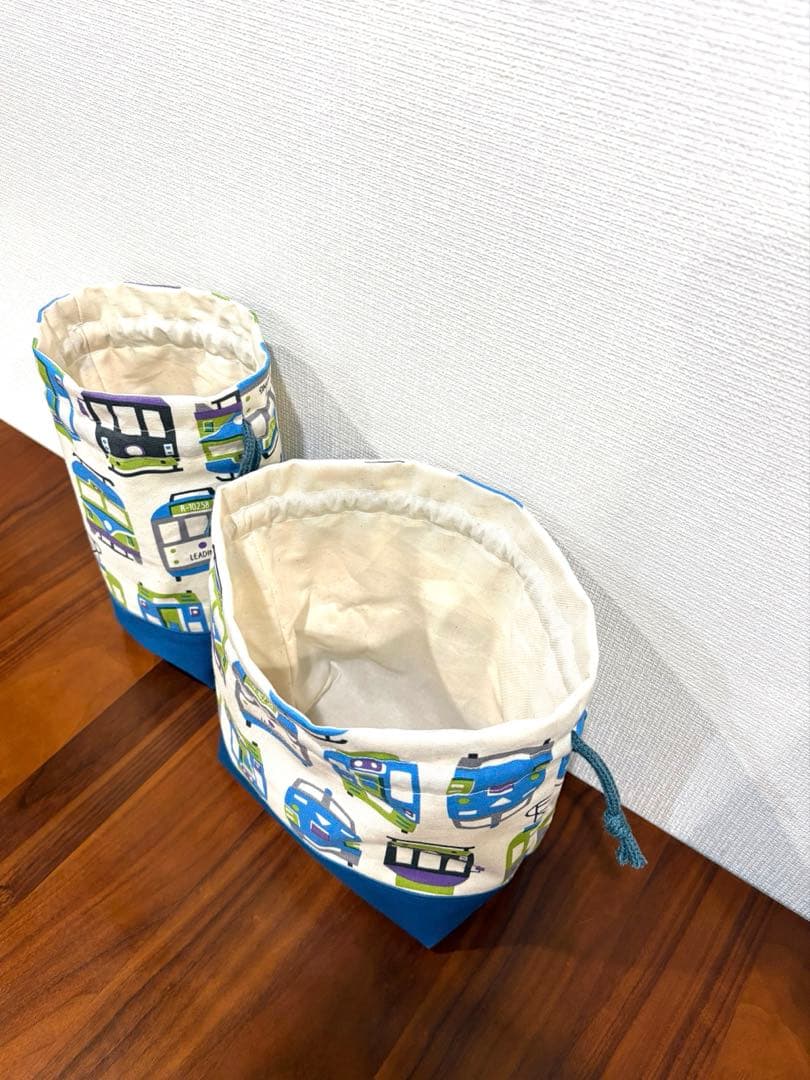 北欧風 電車柄 ナチュラル×ブルー 男の子 レッスンバッグ 入園入学5点セット