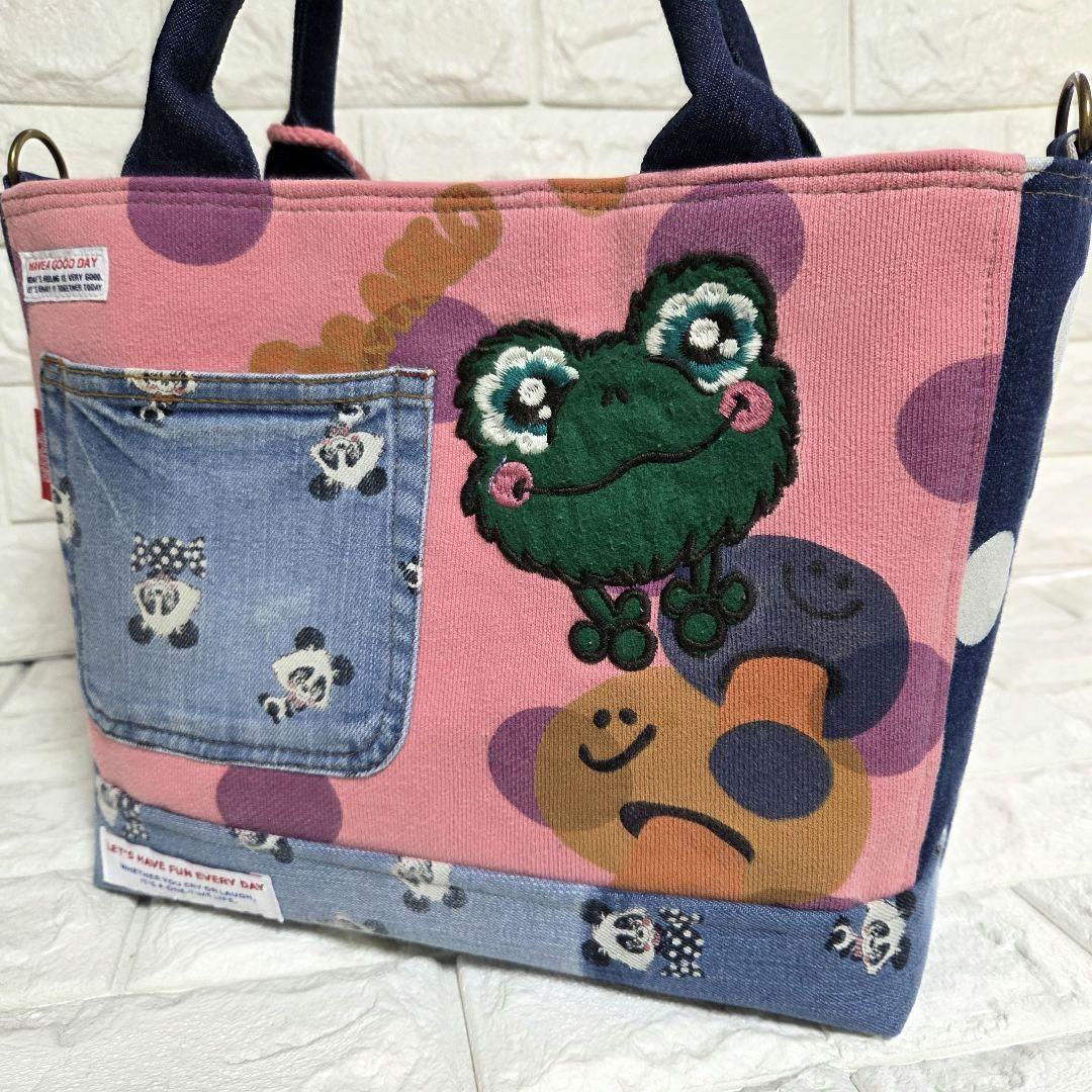 922 デニム＊リメイク＊パンダ＊バッグ＊トートバッグ