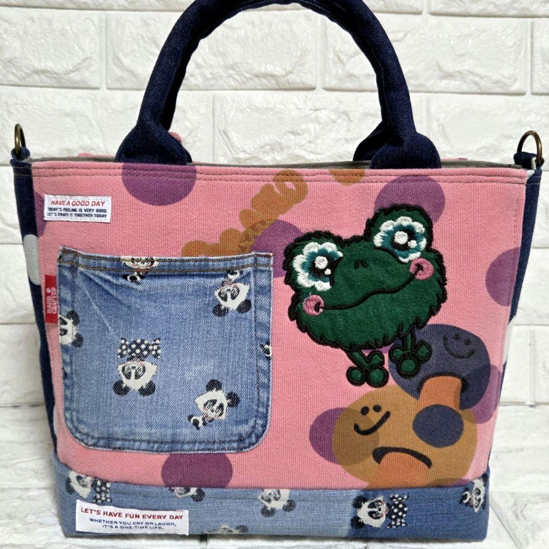 922 デニム＊リメイク＊パンダ＊バッグ＊トートバッグ
